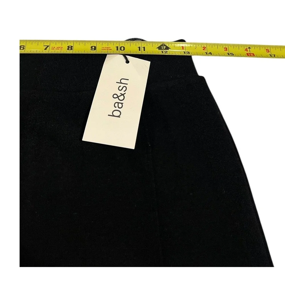 NWT Ba&Sh Jupe Holly Knit Midi Skirt Black A-Line‎ Elastic Waist 1